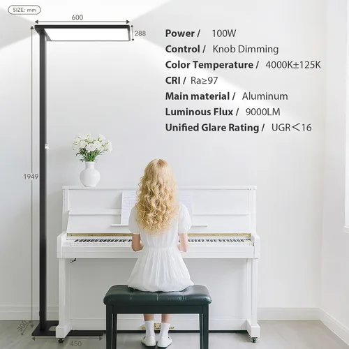 Miniatura 7 de Lámpara de pie LED de 120 W, luz de lectura de 76.8 pulgadas de alto, lámpara de pie de atenuación de 10000 lúmenes, lámpara de lectura