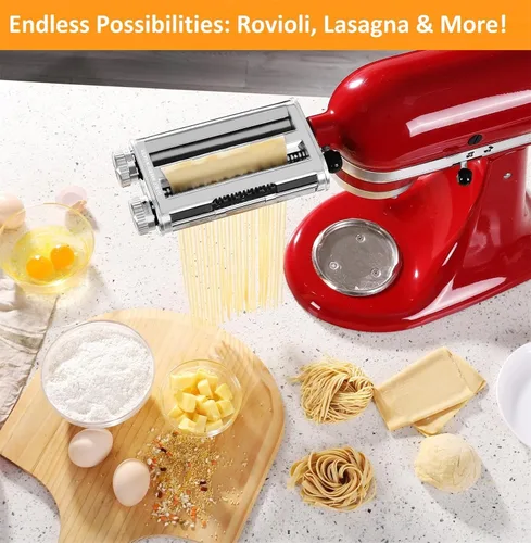 Miniatura 6 de FavorKit Accesorio para hacer pasta para batidoras de pie KitchenAid, juego resistente 3 en 1 incluido rodillo de hojas de pasta, accesorios