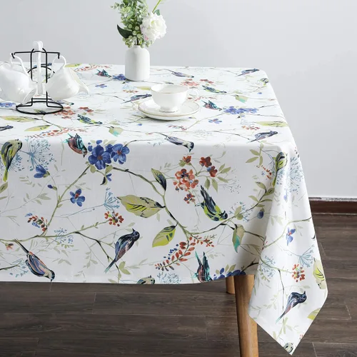 Miniatura 19 de VOGOL Mantel rectangular de lino lavable, resistente a las manchas y a las arrugas, estampado floral y de pájaros, mesa decorativa para mesa