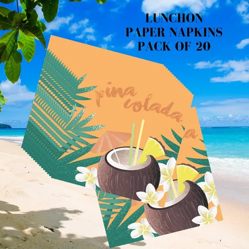 Miniatura 3 de Servilletas de papel de 20 unidades de 13 x 13 pulgadas, 3 capas, estampado de frutas y coco, para arte, cena y fiesta, servilletas desechables