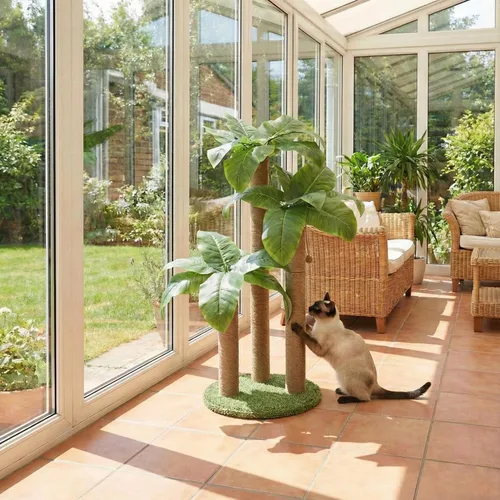 Miniatura 9 de LEMONDA Poste Rascador para Gatos de 31.5 Pulgadas, Árbol Rascador para Gatos con 3 Postes Rascadores y 2 Pelotas Colgantes Interactivas, Postes