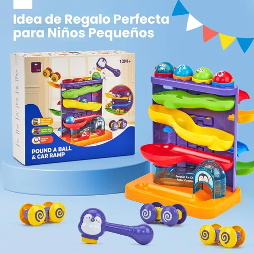 Miniatura 9 de hahaland Juguetes Montessori para niños de 1 año, 2 en 1 libra por bola y rampa de coche Juguetes Montessori para niños de 1 año, juguetes de causa
