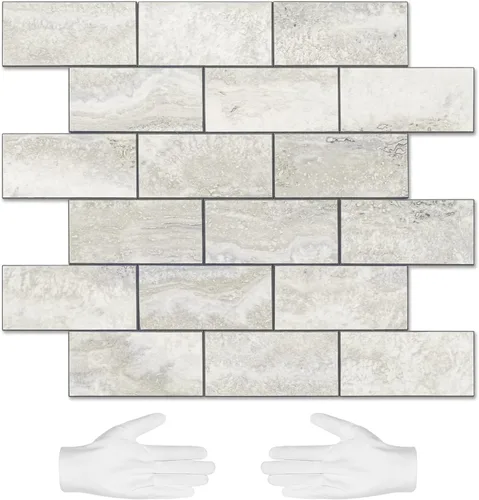Miniatura 28 de STICKGOO azulejo de metro de 10 hojas para despegar y pegar, azulejo de pared autoadhesivo de PVC, salpicadero adhesivo de Calacatta para cocina
