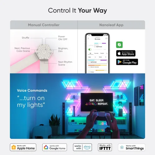 Miniatura 7 de Kit más inteligente de luces de pared LED Nanoleaf Lines WiFi RGBW de 16M, luces de color atenuables para juegos y decoración del hogar