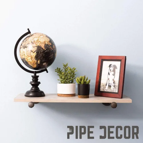 Miniatura 6 de Pipe Decor Soportes industriales para estantes – Juego de dos, accesorios industriales de acero gris hierro, bridas y tubos para estantes flotantes