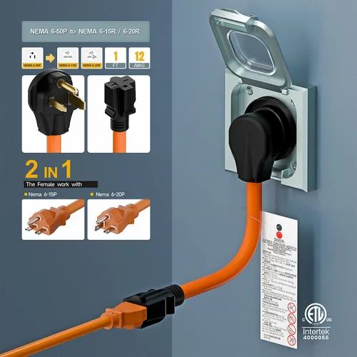 Miniatura 8 de Cable adaptador de corriente para soldador de 1.5 pies Nema 6-50P a 6-15R/6-20R, adaptador de hoja T 6-50P de 50 amperios a 6-20R 20A, 6-50 a 6-20R