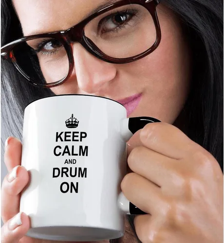 Miniatura 2 de 3dRose - Taza con texto en inglés "Keep Calm And Drum On", color negro
