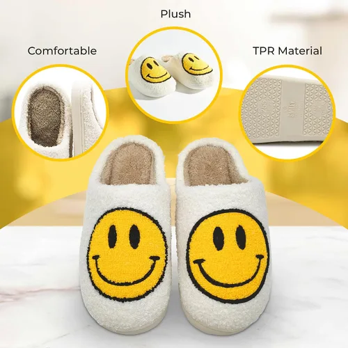 Miniatura 3 de WELLNESSICA 'Smiley Originals' - Smiley Face Slippers for Women, Men & Kids - Ultra Comfy & Warm Faux Fur with Memory Foam, Non-Slip Preppy Slippers
