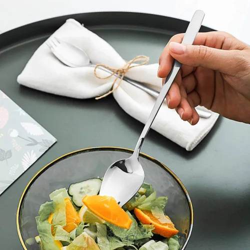 Miniatura 4 de IQCWOOD 4 tenedores de acero inoxidable 18/10, aptos para lavavajillas de 7.4 pulgadas Long Handle Spork, Ultra Lightweight, Metal Salad Forks For