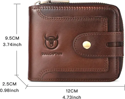 Miniatura 107 de LUKZIJAES Billetera de cuero genuino para hombre, con bloqueo RFID, delgada, plegable, bolsillo frontal, #3-Café, Vintage