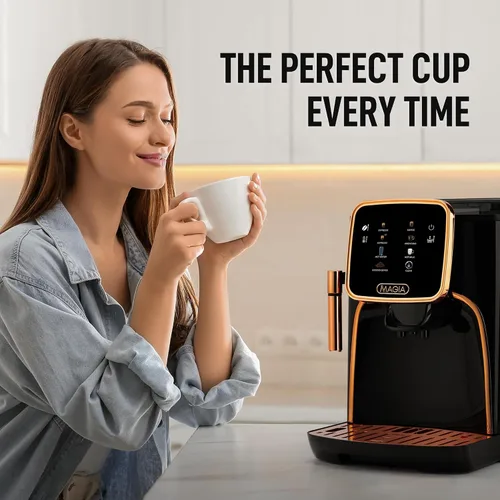 Miniatura 9 de Zulay Kitchen Magia - Máquina automática de café expreso, clásica, cobre negro, cafetera súper automática con molinillo integrado, varita de vapor