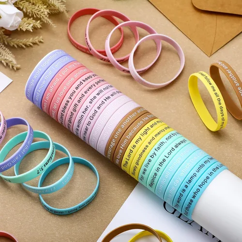 Miniatura 49 de Estune 120 pulseras de versículos de la Biblia, con cita motivacional, pulseras de goma, pulseras de silicona religiosas, pulseras de silicona