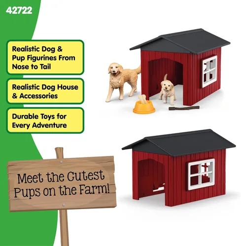 Miniatura 3 de Schleich Farm World - Juego de 6 piezas de perrera de juguete con Golden Retrievers para niños. Juguetes de animales de granja para niños y niñas.