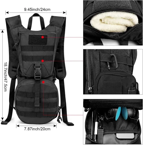 Miniatura 2 de G4Free Mochila de hidratación táctica militar con vejiga mejorada de 3L para senderismo, correr, ciclismo Negro