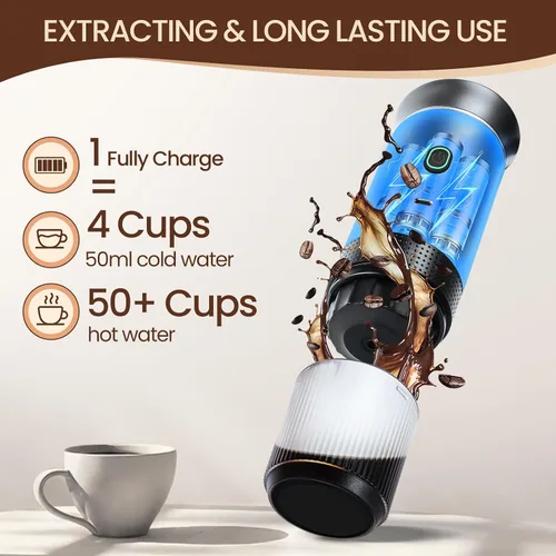 Miniatura 5 de Máquina eléctrica de café expreso, cafetera portátil 3 en 1 para viajes, autocalentamiento de 4 a 6 minutos, compatible con café molido y cápsulas