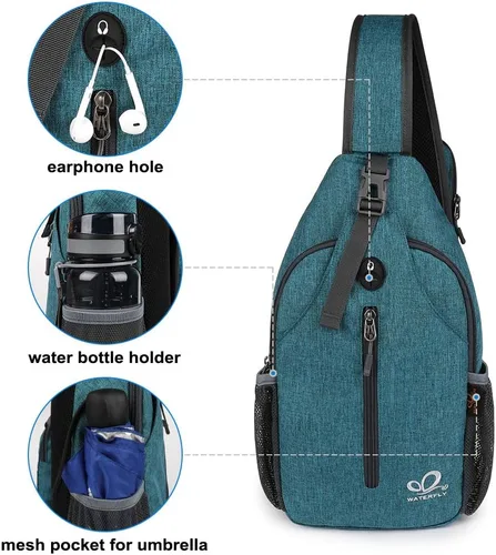 Miniatura 154 de WATERFLY Bolsa pequeña de senderismo: mochila cruzada para el pecho, mochila para hombres y mujeres con correa de hombro agradable a la piel