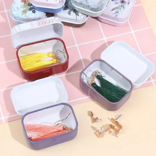 Miniatura 5 de 8 piezas de mini flores de estaño organizador de joyas caja de almacenamiento cajas decorativas pequeñas latas de metal floral con tapas
