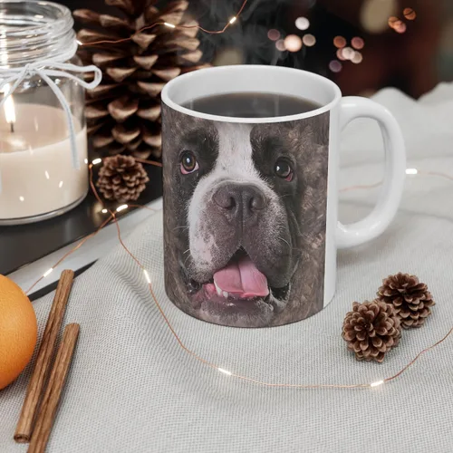 Miniatura 4 de Funny Gifts - Taza de café de cerámica blanca con diseño de perro matón americano a rayas, 11 onzas