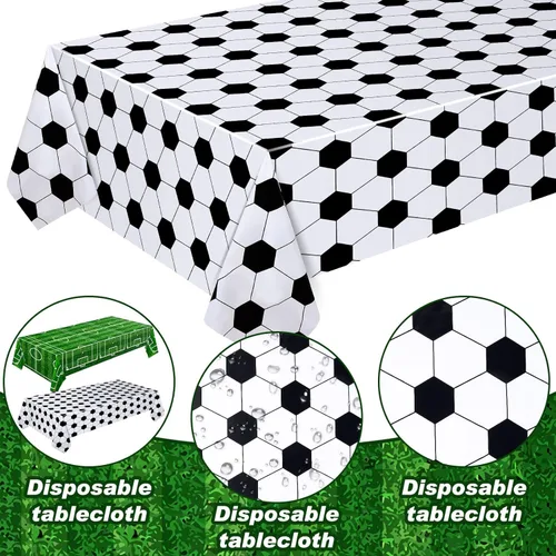 Miniatura 3 de Mixweer 2 manteles de fútbol para decoración de fiesta de cumpleaños de fútbol de 54 x 108 pulgadas, cubierta de mesa de plástico para deportes