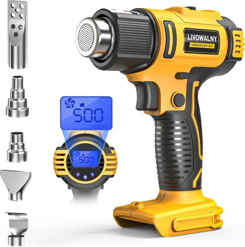Miniatura 12 de LIVOWALNY Pistola de calor compatible con batería Milwaukee de 18 V (solo herramienta) Pistola de calor inalámbrica de 350 W de 122 ℉ ~ 1022 ℉