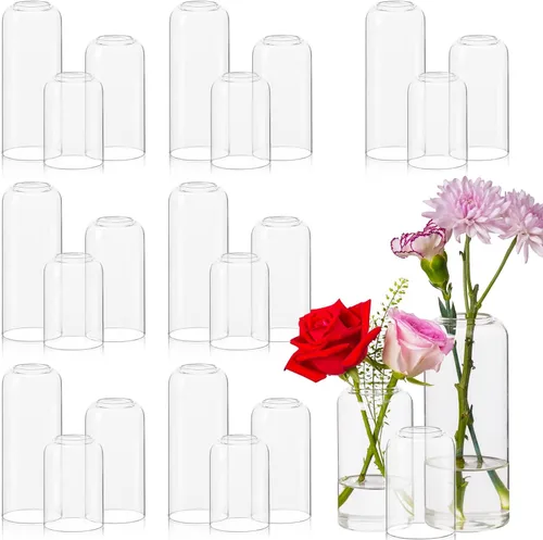 Miniatura 10 de Juego de 9 jarrones de cristal transparentes para centros de mesa, jarrón de cristal pequeño moderno para bodas, fiestas, centros de mesa
