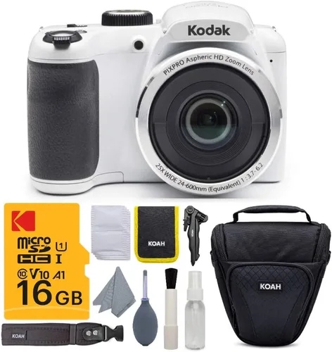 Kodak PIXPRO AZ255 Astro Zoom - Cámara digital de 16 MP (blanco) - Fotografía de alta resolución con zoom óptico 25X - Paquete de cámara compacta
