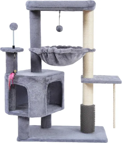 Miniatura 9 de YOUPET Árbol para gatos con poste para rascar para gatos de interior, torre para gatos con tablero para rascar y pelotas de juguete, torre de árbol