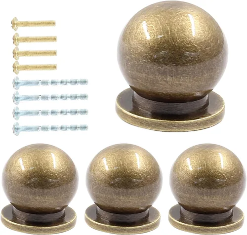 Miniatura 9 de Jiozermi Paquete de 4 mini pomos redondos de latón macizo, tiradores de latón de 3/4 pulgadas de diámetro, tiradores de cajones dorados pequeños, Oro
