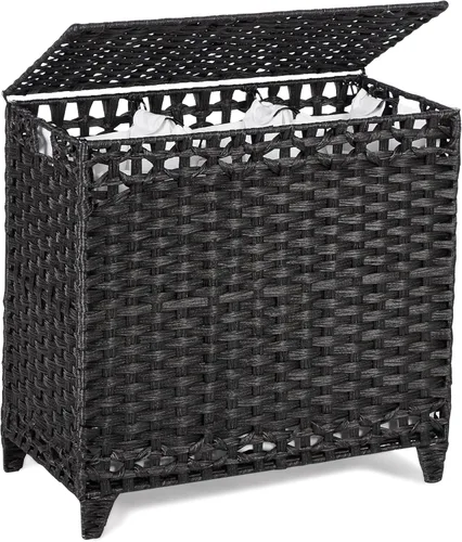 Miniatura 14 de Cesta para ropa sucia con 3 bolsas de forro extraíbles; cesta de lavandería de ratán tejida a mano de 132L con tapa y pies elevados; cesta de ropa