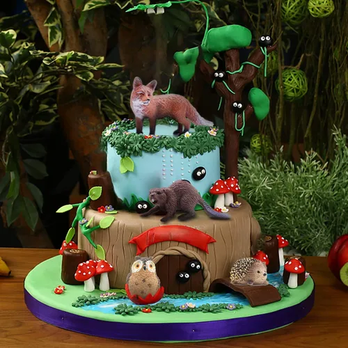 Miniatura 3 de SIENON 18 piezas de figuras de animales del bosque, miniaturas de animales del bosque para bebés con búho, erizo, zorro, ardilla, oso, mono, ciervo