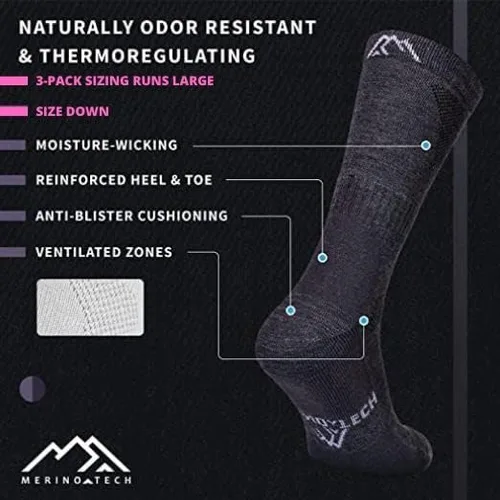 Miniatura 3 de Merino.tech Calcetines de lana merino para mujeres y hombres, 85% lana merina, calcetines de senderismo estilo tripulación