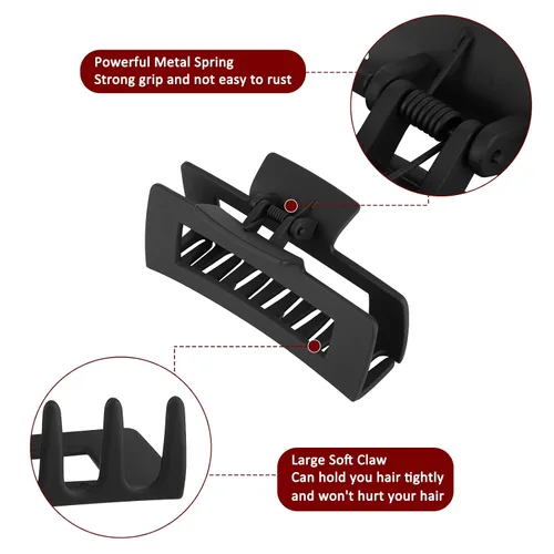 Miniatura 6 de Juego de accesorios rectangulares para el cabello para mujeres y niñas, 6 clips grandes para cabello grueso, 6 clips pequeños para cabello fino Negro