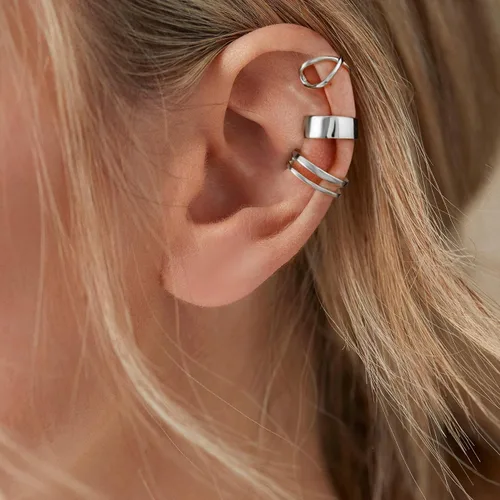 Miniatura 3 de CHIC & ARTSY - Aretes de plata de ley 925 sin perforación, aretes de cartílago o hélix falso, varios estilos, aretes de oreja de caracola, joyería