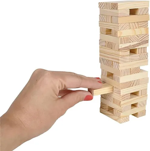 Miniatura 3 de The Dreidel Company Bloques de madera apilables, juego de torre de volteo, bloques de tracción y caída, aprendizaje sensorial, noche de juegos, 6