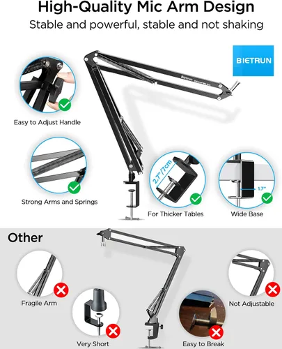 Miniatura 3 de Brazo de Micrófono de Mesa para Wave/Blue Yeti/Hyperx Quadcast/SM7B/SM58/MV7, Soporte de Micrófono de Escritorio de Tijera de Metal Ajustable