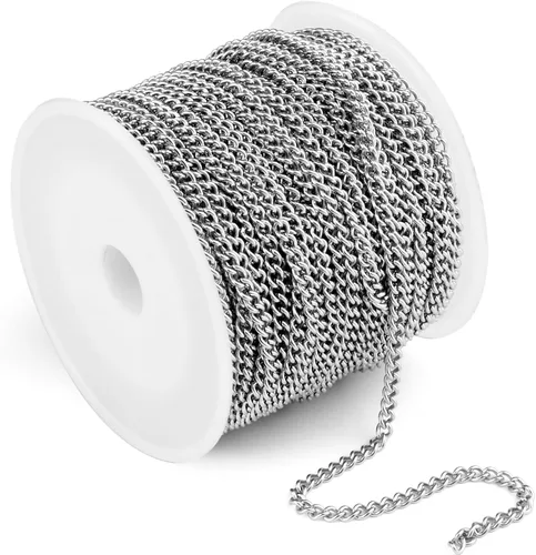 Miniatura 17 de [66 pies/20M] Cadena de bordillo de acero inoxidable chapada en oro de 18 quilates, 2mm, acero inoxidable 304, eslabones trenzados planos, cadenas