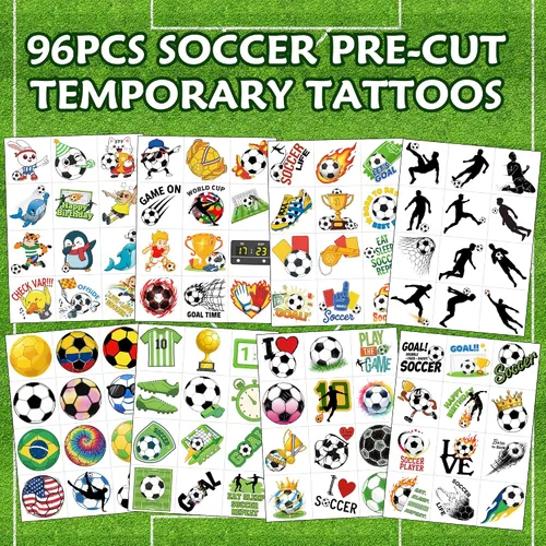 Miniatura 3 de 96 calcomanías de tatuajes temporales de fútbol, regalos de fiesta de cumpleaños con temática de fútbol deportivo, suministros de decoración