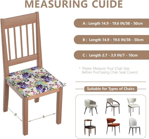 Miniatura 5 de Juego de 4 fundas elásticas para sillas de comedor, fundas para sillas de comedor con estampado floral, fundas para asientos de sillas con estampado
