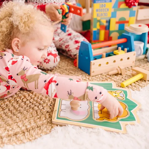 Miniatura 5 de Melissa & Doug Jungle Friends - Rompecabezas de animales de safari con pomo gigante, rompecabezas de clavijas de madera para niños pequeños, juguete