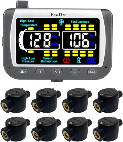 Miniatura 7 de EEZ RV Products EEZTire - Sistema de monitoreo de presión de neumáticos en tiempo real/24x7 - Monitor a color + 4 sensores + Sistema de refuerzo