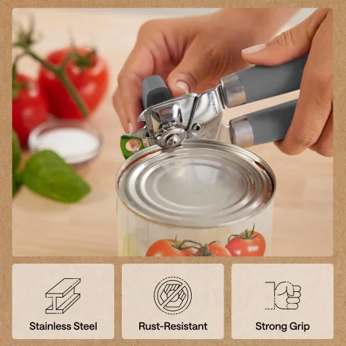Miniatura 5 de GORILLA GRIP Abrelatas manual de acero inoxidable resistente con borde liso y abrebotellas, mango suave y cómodo, perilla giratoria de mano de gran