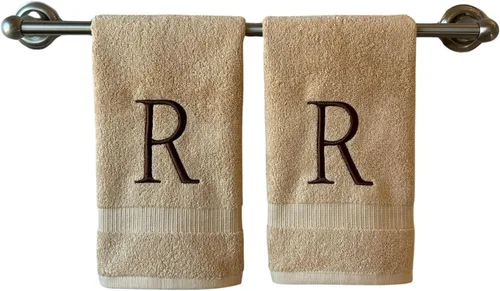 Miniatura 172 de Toalla de mano con inicial beige para baño, toalla bordada decorativa de calidad de hotel de lujo con monograma para tocador, spa, certificado