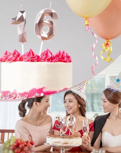 Miniatura 5 de Velas de cumpleaños número 15, velas número 15, velas de feliz cumpleaños de oro rosa para pastel, decoraciones de cobertura de pastel de diseño 3D
