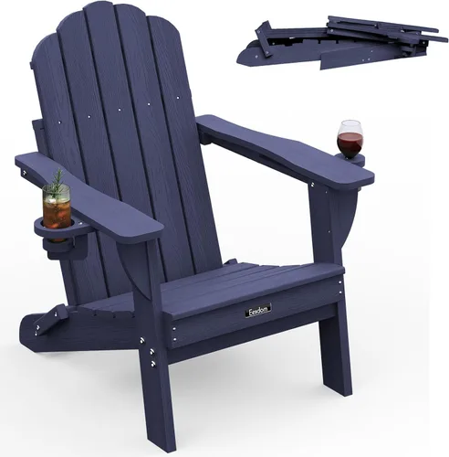 Miniatura 19 de Silla Adirondack plegable, silla Adirondack de HDPE con 2 soportes para tazas, sillas para fogatas al aire libre de fácil montaje para patio