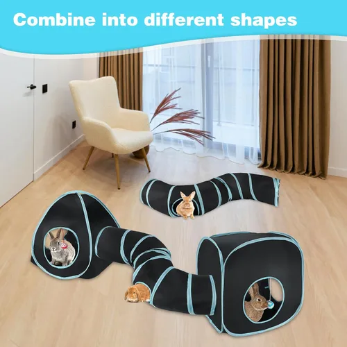 Miniatura 4 de YUEPET Túnel de conejo y cubo plegable tienda de campaña interactiva de túnel arrugado juguetes pequeños escondite de animales con pelota de juego