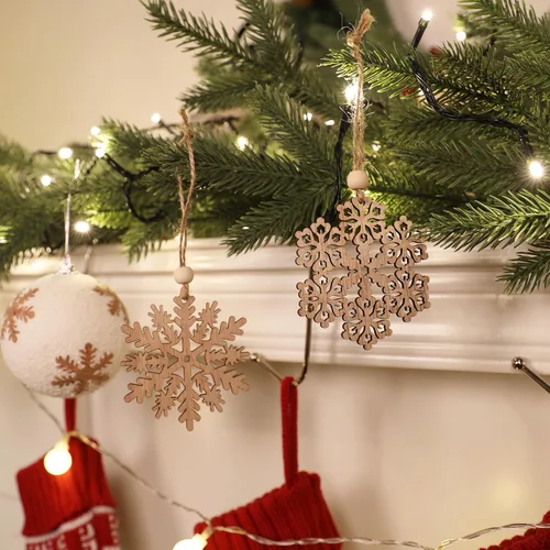Miniatura 5 de 24 Piezas Adornos de Copos de Nieve de Madera de Navidad de 3 Pulgadas Adorno Colgante de Copo de Nieve para Decoración Rústica de Árbol de Navidad