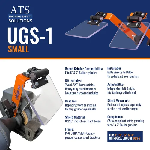 Miniatura 4 de ATS UGS-1 - Kit de protector de ojos para amoladora de banco Protectores de seguridad compatibles con OSHA para amoladoras de calvor de 6 y 7