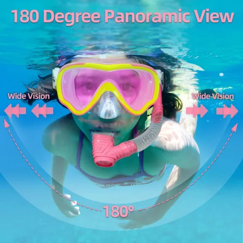 Miniatura 5 de Seago Gafas de natación para niños, máscara de buceo para jóvenes (5-15), antivaho 180° visión clara Rosa(Mirrored Pink)