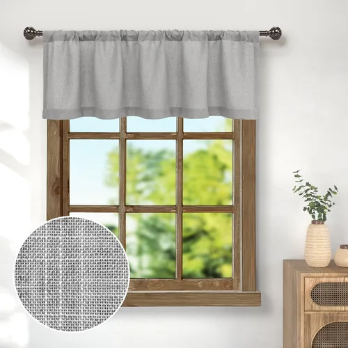 Miniatura 12 de Pitalk - Cenefa de ventana de lino negro para cocina, bolsillo para barra de 3 pulgadas, semitransparente, estilo bohemio moderno de granja, cenefa
