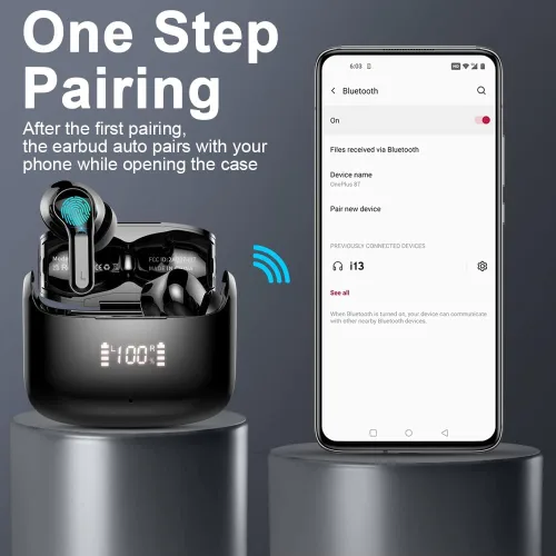 Miniatura 6 de Auriculares inalámbricos, auriculares deportivos Bluetooth 5.4 IPX8 impermeables, auriculares sobre la oreja de 70H con sonido de graves profundos